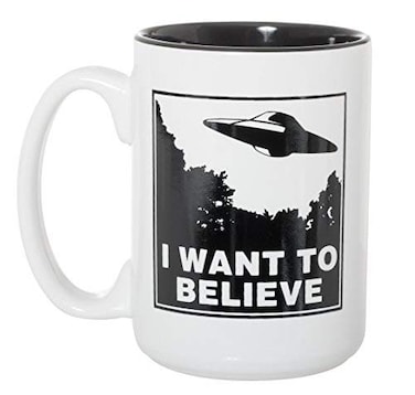 Artisan Owl I Want to Believe UFO Mug 15oz Funny Alien Tea Coffee Cup for SciFi Space Extraterrestrial Fans in Black Inlay