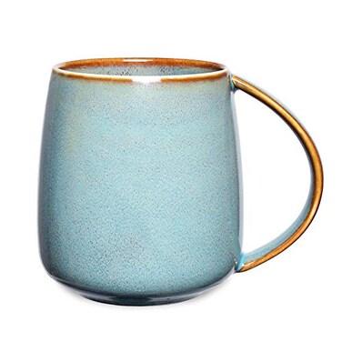 Bosmarlin Matte Ceramic Coffee Mug Tea Cup for Office and Home 13 oz Dishwasher and Microwave Safe 1 Pack Lake BlueGlossy