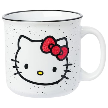 Silver Buffalo Sanrio Hello Kitty Red Bow Glitter Ceramic Camper Mug 20 Ounces