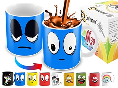 Cortunex Heat Changing Mug 11 Oz Ceramic Color Changing Coffee Mug with A Funny Blue Sleepy Smiley Face Cute Heat Sensitive Magic Mug with Fun Gift Box