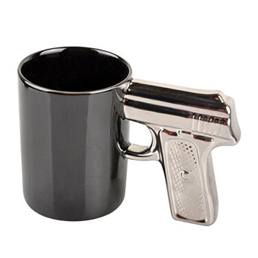 HLJgift Novelty Ceramic Coffee Mugs Gun Mugs Pistol Cup for amazing gift BlackSilver
