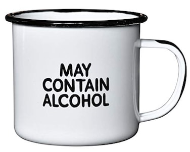 Swag Brewery MAY CONTAIN ALCOHOL EnamelCoffee Mug Sarcastic Gift for Vodka Gin Bourbon Wine and Beer Lovers Great Office or Camping Cup for Dads Moms Campers Tailgaters Drinkers and Travelers