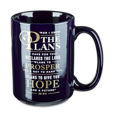 Christian Art Gifts Navy Blue Ceramic Coffee Mug 14 oz Microwave and Dishwashersafe Inspirational Scripture Coffee and Tea Mug for Men Women with Bible Verse I Know the Plans Jeremiah 2911