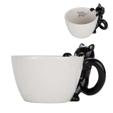 Lily's Home Lilys Home Black Cat Coffee Mug 9 oz Ceramic 3D Novelty Cup with Goldfish Design Dishwasher Microwave Safe Ideal Birthday Holiday Housewarming Gift for Cat Lovers and Coffee Tea Drinkers
