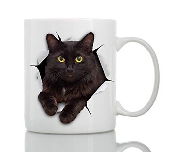 Winston & Winston Bear Black Cat Coffee Mug Funny Ceramic Coffee Mug Gift for Cat Lovers Cute Novelty Cup for Men and Women 11oz
