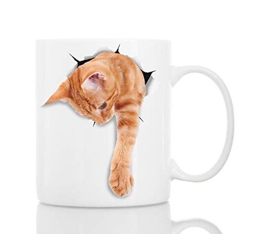 Winston &amp; Winston Bear Adorable Ginger Cat Coffee Mug Ceramic Funny Coffee Mug Gift for Tabby Cat Lovers 11oz