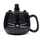 Koolkatkoo Cute Cat Coffee Mug With Cell Phone Holder Lid Unique Ceramic Tea Porcelain Cup for Cat Lovers Gold Black Gift for Women