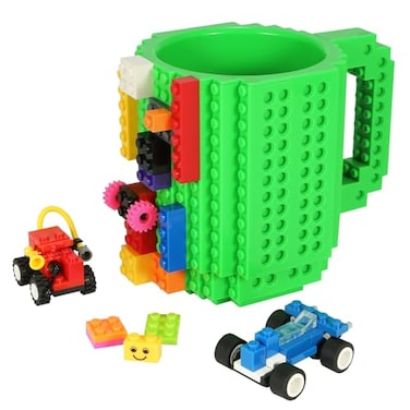 Lumsburry Buildon Brick Coffee Mug Funny DIY Novelty Cup with Building Blocks Creative for Kids Men Women Xmas Birthday Green