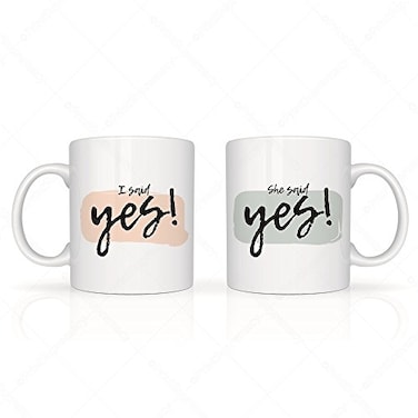 PRINT SUPREMACY I Said and She Said Yes Mug Set 11oz White Ceramic Mug Couples Present for Wedding Bridal Shower Engagement Coffee Mugs for Him Her Fiance Mug Present Present for Just Engaged