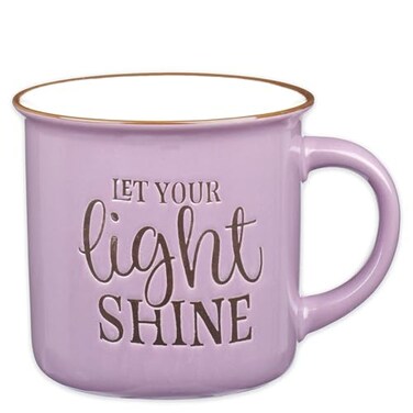 Christian Art Gifts Lavender Camp Style Ceramic Coffee Mug 13 oz Microwave Dishwasher Safe Inspirational Scripture Coffee Tea Mug for Women with Bible Verse Let Your Light Shine Matthew 516