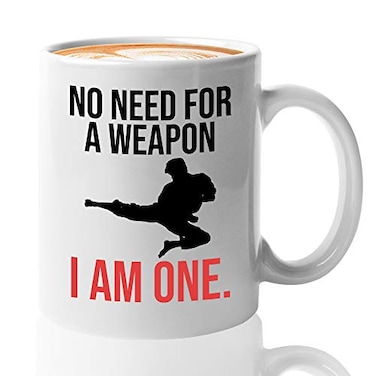 Bubble Hugs Martial Arts Coffee Mug 11 oz Black Belt Karate Jiu Jitsu Kung Fu Taekwondo Judo Aikido Sensei Lesson Fighting Self Defense White