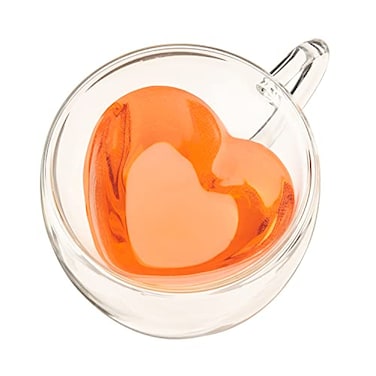 Pinky Up Kendall Heart Shaped Glass Tea Cups with Handle Double Walled Coffee Mugs Drinking Glasses for Hot Chocolate Milk Latte Eggnog Cocktails Mocktails Smoothies Home Kitchen 8 oz Set of 1