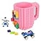 Lumsburry Buildon Brick Coffee Mug Funny DIY Novelty Cup with Building Blocks Creative for Kids Men Women Xmas Birthday Pink
