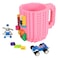 Lumsburry Buildon Brick Coffee Mug Funny DIY Novelty Cup with Building Blocks Creative for Kids Men Women Xmas Birthday Pink