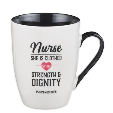 Christian Art Gifts Inspirational Ceramic Coffee Tea Scripture Mug for Women Nurses Strength Dignity Encouraging Proverb MicrowaveDishwasher Safe Novelty Cup Cute Heart White Black 12 oz