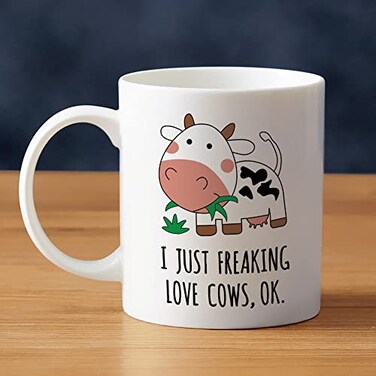 LOZACHE Kawaii Cow Print Mug Ceramic Coffee Cup Gift for Women Mom or Daughter
