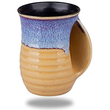oojdzoo Hand Warmer Mug16 Ounce Large Hand Warming Mug Handmade Pottery Ceramic with Pocket Handle Gift for Thanksgiving ChristmasRight HandedLavender PurpleSand