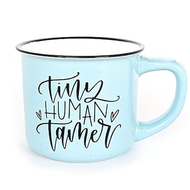 June &amp; June Lucy Teacher Mug with Stylish Box Tiny Human Tamer Novelty Mug for Teacher Appreciation Coffee Mugs for Teacher Teal Mug with Lettering 15 oz Microwave and Dishwasher Safe