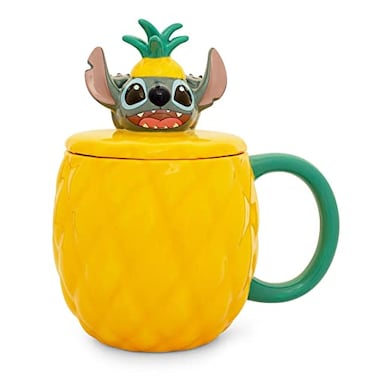 Silver Buffalo Disney Lilo Stitch Pineapple 3D Sculpted Ceramic Mug With Lid Tropical Large Coffee Cup For Espresso Caffeine Beverages Home Kitchen Essentials Cute Gifts and Collectibles Holds 20 Ounc