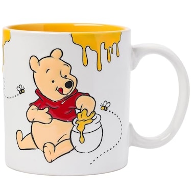 Silver Buffalo Disney Winnie the Pooh Hungry Pooh and Honey Etched Engraved Wax Resist Pottery Ceramic Mug 20 Ounces
