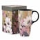 Topadorn 17oz Ceramic Travel Mug with Lid Vintage Floral Coffee Mug with Handle Microwave Dishwasher Safe Ceramic Travel Cup Gift Box Included