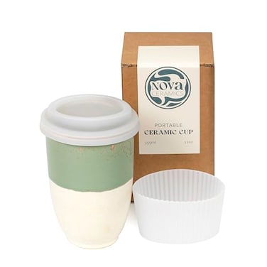 NOVA CERAMICS Travel Mug Ceramic To Go Coffee Mug With Lid Travel Mug Ceramic To Go Cup Microwave Dishwasher Safe Ceramic Coffee Mug With Lid Gifts For Women Men Him Her 12oz Sage Green