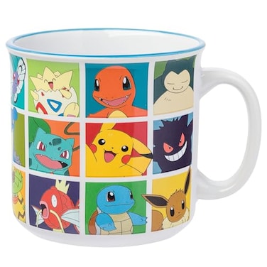 Silver Buffalo Pokemon Pikachu Snorlax Charmander Squirtle Bulbasaur Eevee Gengar Togepi Magikarp Psyduck Jigglypuff Meowth Mew Lapras Butterfree and More Ceramic Camper Mug 20 Ounces