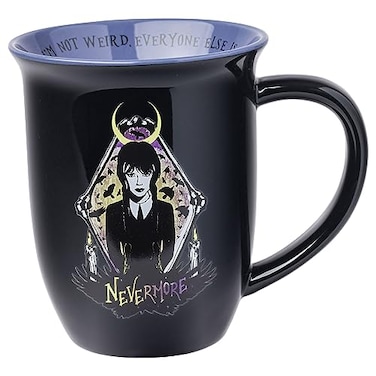 Silver Buffalo Wednesday Addams Nevermore Im Not Weird Everyone Else Is Wide Rim Ceramic Mug 16 Ounces