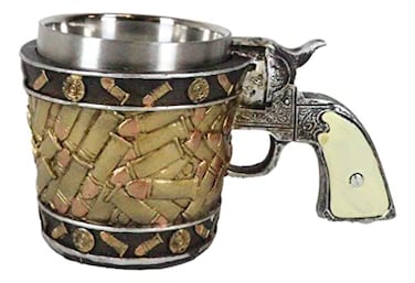 Ebros Gift Rustic Western Sheriff Cowboy Revolver Gun Pistol With Bullet Round Shells Small Coffee Mug 6oz Wild West Hunters Bullets Shell Design Drinkware Centerpiece Decor
