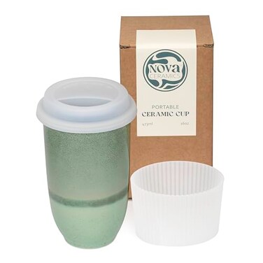 NOVA CERAMICS Coffee Travel Mug Reusable Coffee Microwave Dishwasher Safe Coffee Green Tumbler Gifts For Women Men Him Her 16oz Emerald