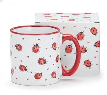 Toy Zany burton BURTON White Ladybug 13oz Ceramic Coffee Mug with Gift Box Cute Red Ladybird Polka Dot Cup Good Luck Gift for Women Sculpted Handle Dishwasher Safe