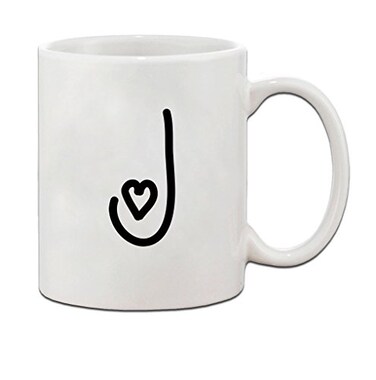 Speedy Pros J Love Hearts Initial Monogram Personalized Letter J Ceramic Mug Coffe Cup Holiday Christmas Hanukkah Gift For Men Women