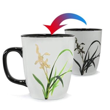 Asmwo Funny Ceramic Magic Heat Color Changing Coffee Mug with Orchid Printing for Women Personalized White Green Tea Cup Large Mugs for MomGirl Grandma and Man 16 oz