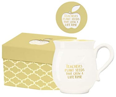 X&O PAPER XO Paper Goods White and Gold Teachers Plant Seeds That Grow a Lifetime Porcelain Coffee Mug 16 fl Oz