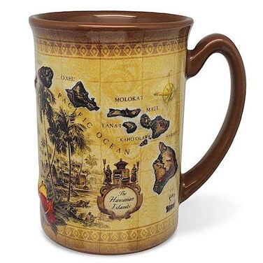 Island Heritage The Hawaiian Islands Coffee Mug Embossed 14 oz Ceramic Tropical Tea Cup Hawaii Souvenir Gift Mug with Gift Box