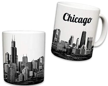 Sweet Gisele Chicago Mug Ceramic Coffee Cup Souvenir Windy City Skyline View Iconic Sears Tower White Travel Mugs Vivid Color Detailing Great Novelty Gift 11 Fl Oz