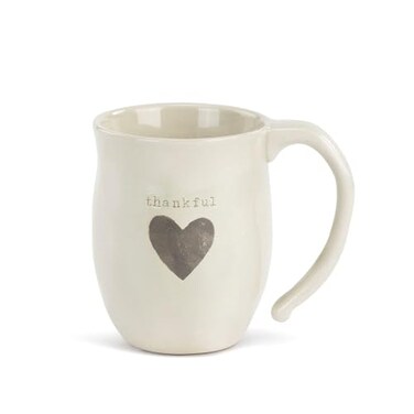 DEMDACO Ivory Stoneware Thankful Heart Mug Warm Heart Collection Sentimental Coffee Mug for Hot Beverages Ceramic Stoneware Delicate Details Comfortable Handle Inspirational