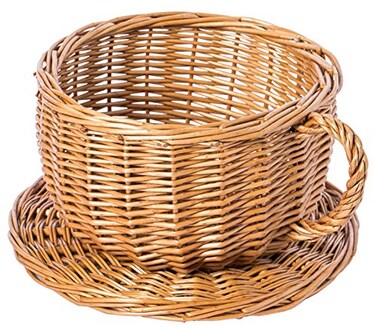Vintiquewise Wicker Saucer Coffee Mug Cup Decorative Gift Basket Desk Organizer