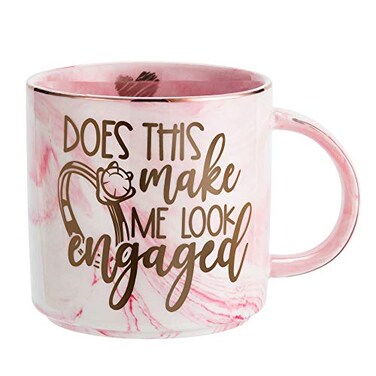 Hendson Engagement Gifts for Women Funny Coffee Mug Bride To Be Engaged Fiance Novelty Coffee Mugs Gift for Her Does This Ring Make Me Look Engaged 115oz Pink Marble Ceramic Cup