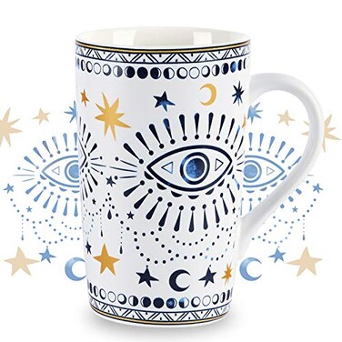 NymphFable Ceramic Coffee Mug 18oz Boho Eyes Coffee Cups with Handle Personalized Baking Pattern Tea Cup Large
