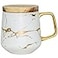 LUCCK Ceramic Coffee Mug with Wooden Lid 145 OZ Tea Cup Luxury Gold Inlay Marble Pattern Ceramic Mug Coffee Tea Mug Gift for Women Wife Girl Grandma White1 Count Pack of 1