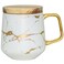 LUCCK Ceramic Coffee Mug with Wooden Lid 145 OZ Tea Cup Luxury Gold Inlay Marble Pattern Ceramic Mug Coffee Tea Mug Gift for Women Wife Girl Grandma White1 Count Pack of 1