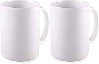 BLUE RIBBON White Sublimation Plain Blank Coffee Mug 15 oz Pack of 2 Hot Chocolate Mugs Hot Cocoa Ceramic Mugs
