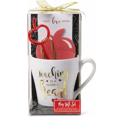 VOTUM Teacher Appreciation Gift for Women or Men Bundle Includes Mug Writing Pad AppleShaped Pen and Sticky Notes Jumbo Gold Paper Clip Heart Coffee Cup Teacher Appreciation Week Thank You