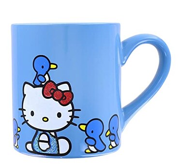 Silver Buffalo Sanrio Hello Kitty Blue Sparkles Ceramic Mug BPAFree Coffee Cup For Espresso Tea Holds 14 Ounces