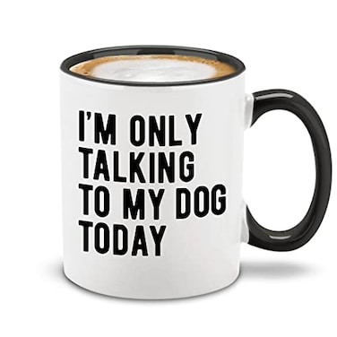 shop4ever Funny Dog Lover Coffee Mug Ceramic Coffee Mug Tea Cup Im Only Talking to My Dog Today Design Black Handle 11 oz Funny Gift for Dog Dad Dog Mom Birthday Christmas Pet Owner Gift