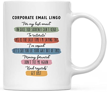 Andaz Press 11 oz Ceramic Coffee Mug Corporate Email Lingo for Women Men Funny Boss Gifts Office Coworker Mugs 1Pack