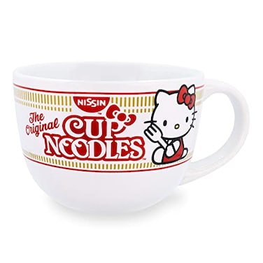 Toynk Sanrio Hello Kitty x Nissin Cup Noodles 24Ounce Ceramic Soup Mug Bowl For Ice Cream Cereal Oatmeal Large Coffee Cup For Espresso Caffeine Beverage Cute Home Kitchen Essentials