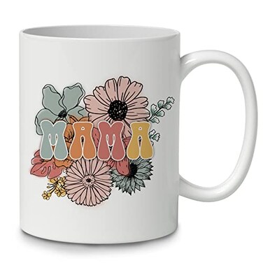 DOTAIN Boho Floral Flower Mama Coffee Mug Ceramic Cup11ozDouble Side PrintedColorful Floral Mama Ceramic Cup Coffee Mug Gifts For Mama Mom Mother