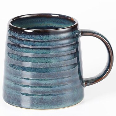 HYTYSKAR Large Ceramic Coffee Mugs Handmade Pottery Mug Tea Cups with Handle for Office and Home 16 oz Dishwasher and Microwave Safe Blue Green